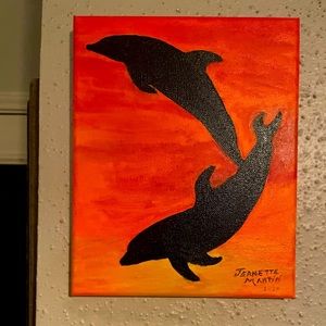 Original One of a Kind Oil Painting of Dolphins